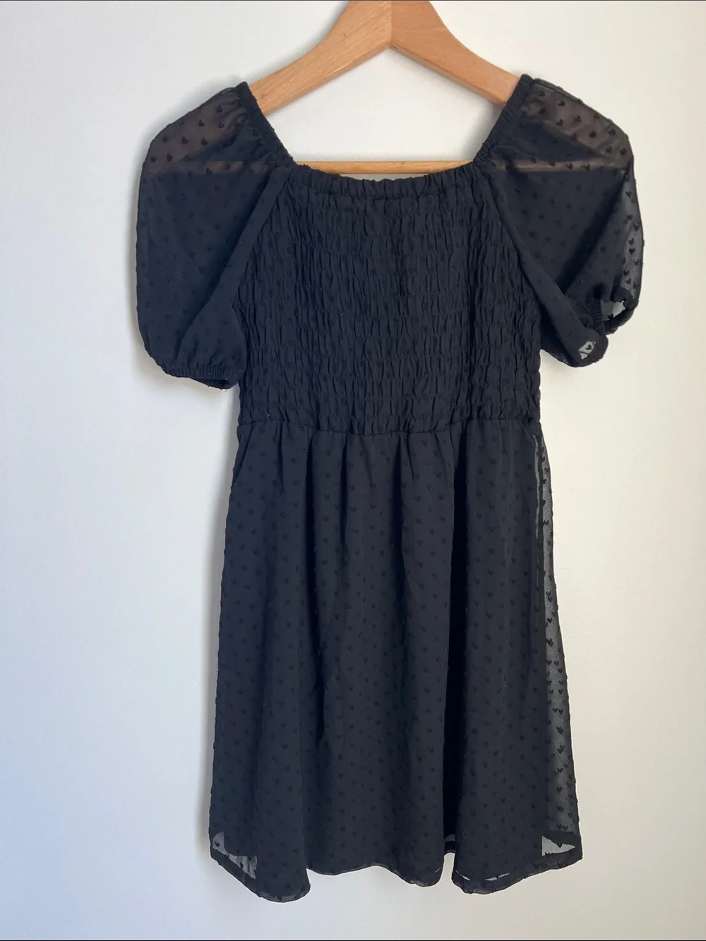 Old Navy | Kids Black Sheer Puff-Sleeve Smocked Bodice Dress #812107-00 Sz Large
